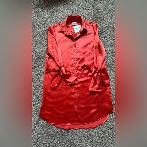 Orange Satin Long Sleeve Dress